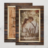 ラスティック ウッド トーン モノグラム 結婚式の招待状 招待状 (正面/裏面)