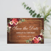 ラスティック ウッド バーガンディ フラワーボヘミアンスタイルのSave The Date セーブザデート (スタンド正面)