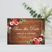 ラスティック ウッド バーガンディ フローラル ボヘミアンスタイルのSave The Date セーブザデート (スタンド正面)