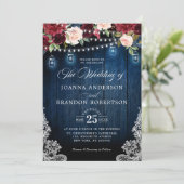 ラスティック ウッド バーガンディ フローラル メイソンジャー ウェディング 招待状 (スタンド正面)