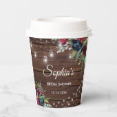 ラスティック ウッド バーガンディ フローラル ライト ブライダル 紙コップ (裏面)