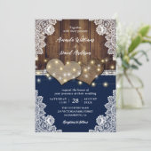 ラスティック ウッド バーラップレース ネイビー 結婚式招待状 招待状 (スタンド正面)
