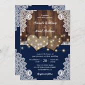 ラスティック ウッド バーラップレース ネイビー 結婚式招待状 招待状 (正面/裏面)