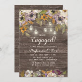 ラスティック ウッド パープル フローラル ストリング ライト 招待状 (正面/裏面)