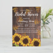 ラスティック ウッド & ヒマワリ | ブライダルシャワー 招待状 (スタンド正面)