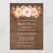 ラスティック ウッド ピーチ ウォーターカラー フラワーブライダルシャワー