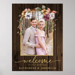 ラスティック ウッド フローラル アーチ フォト ウェディング ウェルカム ポスター