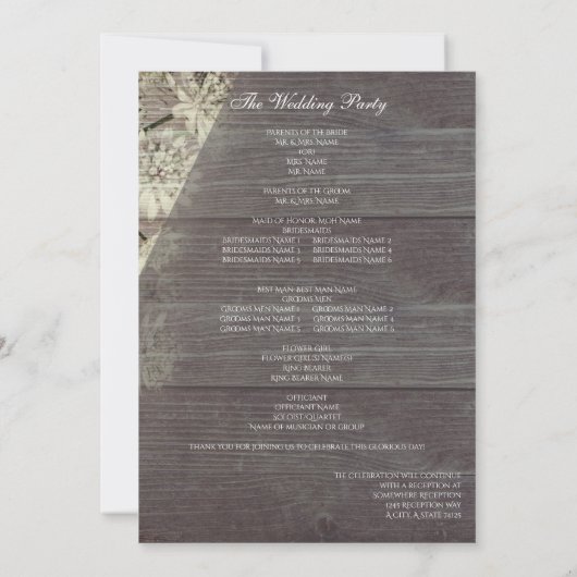 ラスティック ウッド フローラル ウェディング セレモニー プログラム V4 (裏面)