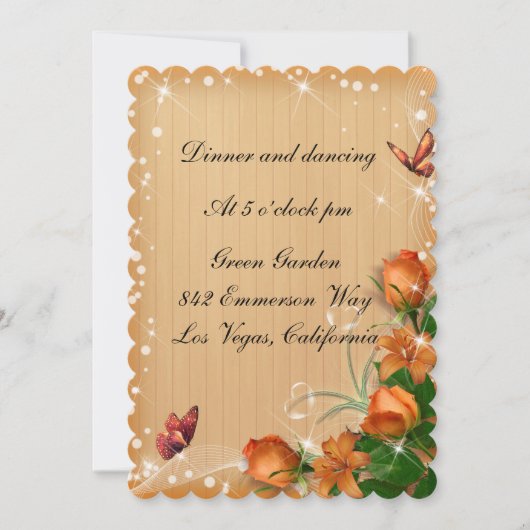 ラスティック ウッド フローラル バタフライ ウェディング レセプション 招待状 (正面)
