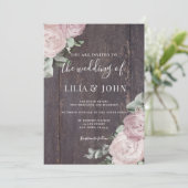 ラスティック ウッド フローラル ブラッシュ ダスティ ローズ ウェディング 招待状 (スタンド正面)
