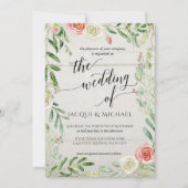 ラスティック ウッド ブッシュとアイボリー ローズ フラワーのウェディング 招待状 (正面)