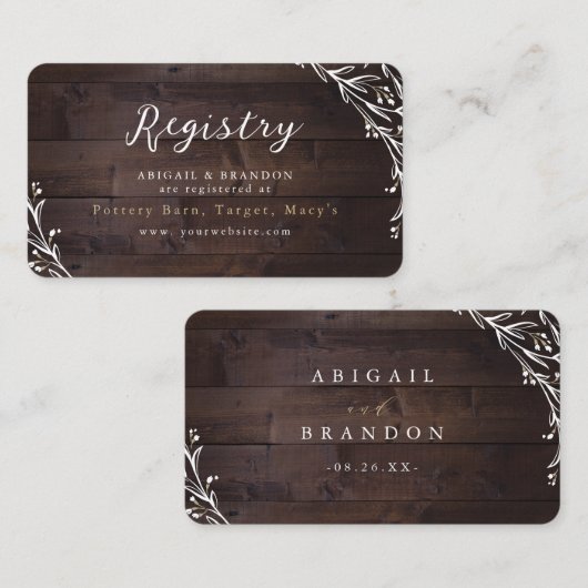 ラスティック ウッド ボーホー フローラル カントリー ウェディング レジストリー エンクロージャーカード (正面/裏面)