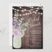 ラスティック ウッド メイソンジャー ストリング ライト ブライダル シャワー 招待状 (正面)