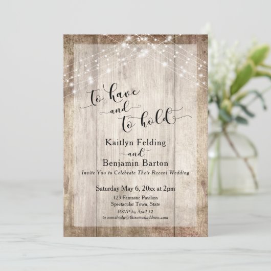 ラスティック ウッド & ライツ トゥ ハブ アンド トゥ ホールド レセプション 招待状 (スタンド正面)