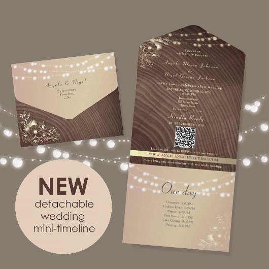 ラスティック ウッド ライト タイムライン ウェディング オールインワン招待状