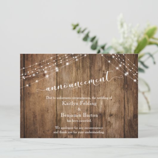 ラスティック・ウッド&ライ 結婚式中止のお知らせ 招待状 (スタンド正面)
