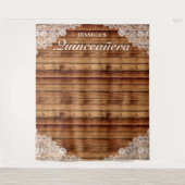 ラスティック ウッド & レースのキンセアニエラ フォト背景 タペストリー (正面)