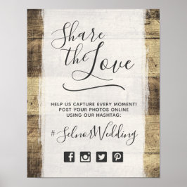 ラスティック ウッド ヴィンテージ カントリー ウェディング ハッシュタグ フォト ポスター