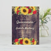 ラスティック ウッド 向日葵 赤いバラ Quinceañera 招待状 (スタンド正面)