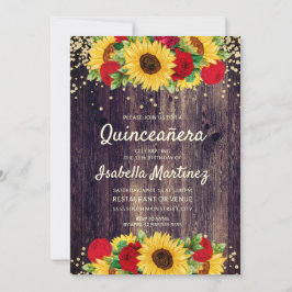 ラスティック ウッド 向日葵 赤いバラ Quinceañera 招待状