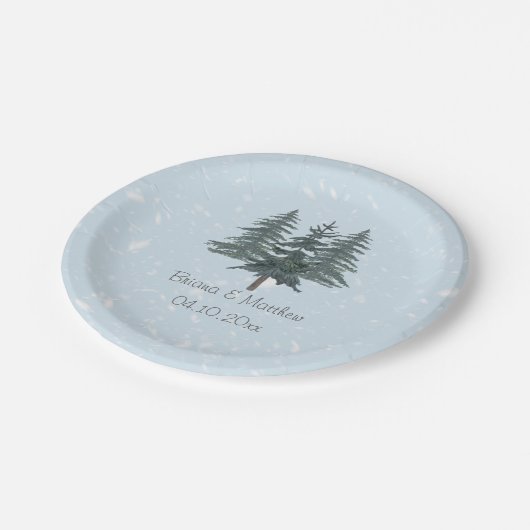 ラスティック エバーグリーン ウィンター パイン ウェディング ペーパープレート (アングル)