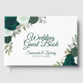 ラスティック エメラルドグリーン エレガント フラワー ボヘミア ウェディング ゲストブック (正面)
