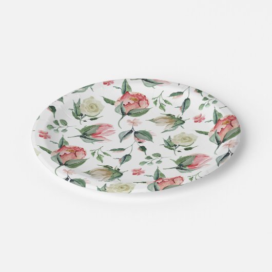 ラスティック エレガンス ブッシュ ピンク ウェディング シャワー ペーパープレート (アングル)