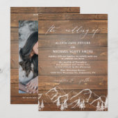 ラスティック エレガント カリグラフィー ウッド ウェディング 招待状 (正面/裏面)