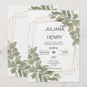 ラスティック エレガント グリー ネイチャー 水彩 ユーカリ 招待状 (正面/裏面)