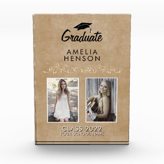 ラスティック エレガント ゴールド オーナメント 卒業式 2 フォトブロック (正面)