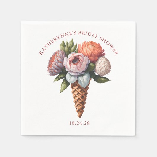 ラスティック エレガント ボヘミアンスタイルのアイスクリーム ブライダルシャワー スタンダードカクテルナプキン (正面)