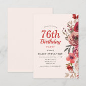 ラスティック エレガント ボヘミアンチック フラワー 76歳 誕生日 招待状 (正面/裏面)