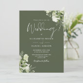 ラスティック オリーブ グリーン 花柄 QR コード ウェディング 招待状 (スタンド正面)