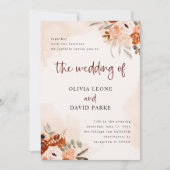 ラスティック オレンジ ボーホー ウォーターカラー RSVP QR コード ウェディング 招待状 (正面)