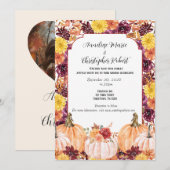 ラスティック オータム ウォーターカラー フラワーフォト ウェディング 招待状 (正面/裏面)