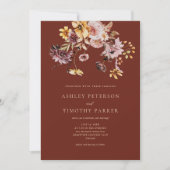 ラスティック オータム テラコッタ フラワー ボヘミア ウェディング 招待状 (正面)
