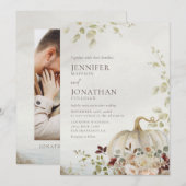 ラスティック オータム パンプキン フローラル ウェディング フォト 招待状 (正面/裏面)
