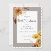 ラスティック オータム ヒマワリ タウペ ホワイト ブライダル シャワー 招待状 (正面)