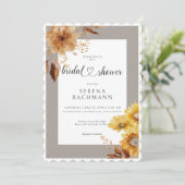 ラスティック オータム ヒマワリ タウペ ホワイト ブライダル シャワー 招待状 (スタンド正面)
