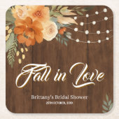 ラスティック オータム フラワーズ ブライダル シャワー スクエアペーパーコースター (正面)