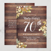 ラスティック オータム フローラル ゴールド フォイル ドット 70歳の誕生日 招待状 (正面/裏面)