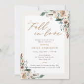 ラスティック オータム フローラル フォール イン ラブ ブライダル シャワー 招待状 (正面)