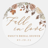 ラスティック オータム リーフ フォール イン ラブ ブライダル シャワー ラウンドシール (正面)