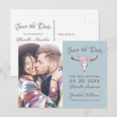 ラスティック カウ スカル ボヘミアンフラワー フォト B セーブ・ザ・デート 案内ポストカード (正面/裏面)