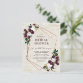 ラスティック カッパー ジオメトリック プラム フラワー ブライダル シャワー 案内ポストカード (スタンド正面)