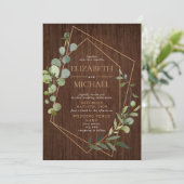 ラスティック カッパー ジオメトリック ユーカリ ウッド フォト 招待状 (スタンド正面)