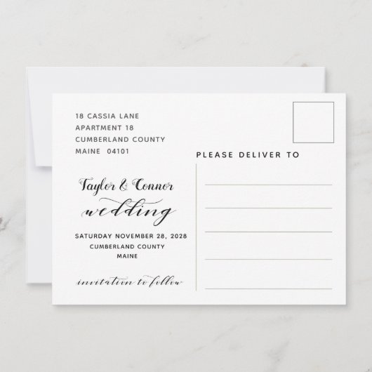 ラスティック カリグラフィー ウェディング セーブ・ザ・デート ポストカード (裏面)