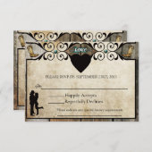 ラスティック カントリー ウエスタン ウェディング RSVP カード (正面/裏面)