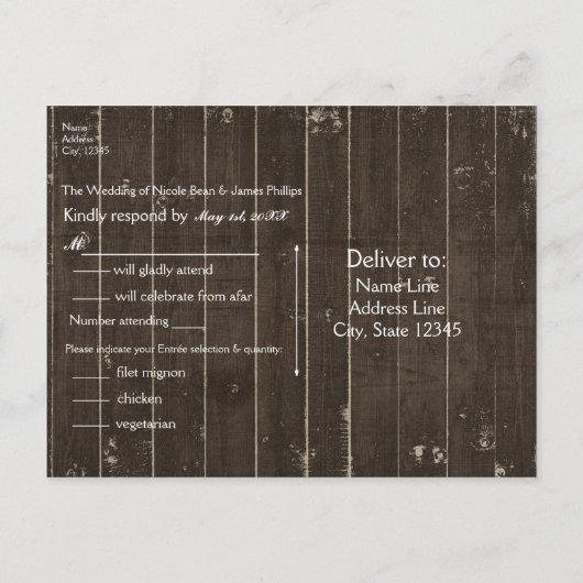 ラスティック カントリー ウエスタン ウッド ウェディング RSVP BBQ インビテーションポストカード (裏面)