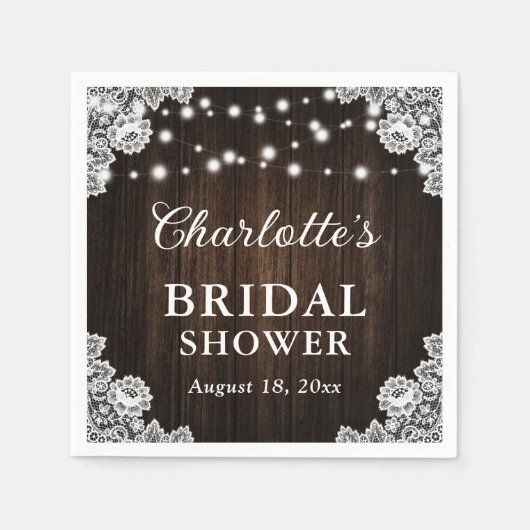 ラスティック カントリー ウッド フローラルレース ブライダルシャワー スタンダードカクテルナプキン (正面)
